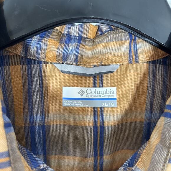 Columbia Shirt Women XL Brown Plaid Roll Tab Long Sleeve Button Up Blouse Fall - Picture 2 of 12